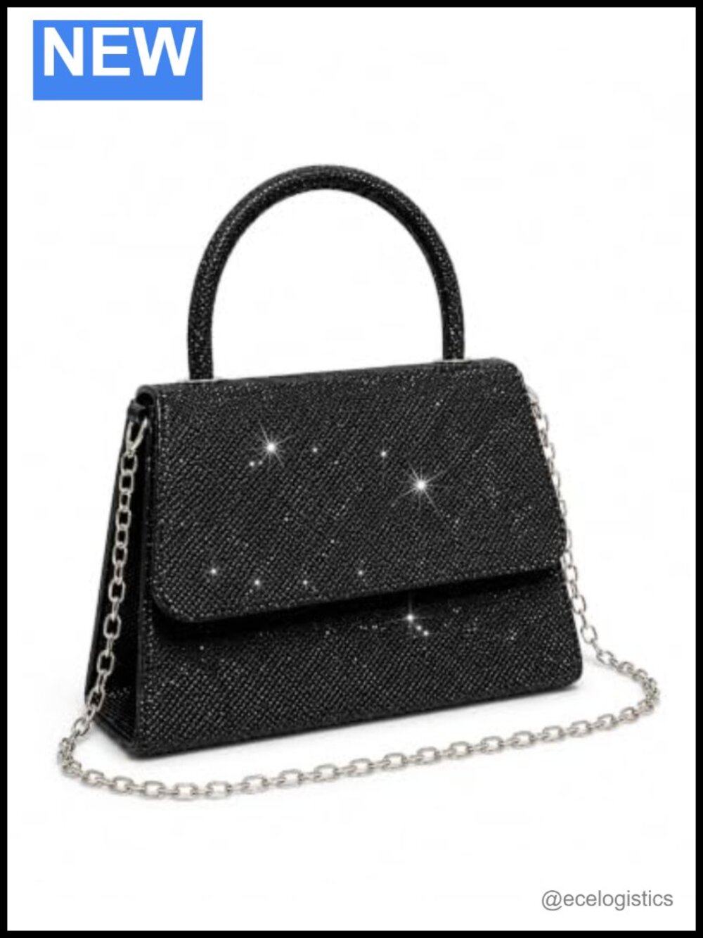 Faux Leather Glitter Evening Clutch with Chain Strap for Wedding Party